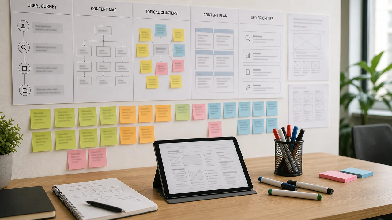 Planification de contenu SEO avec parcours utilisateur et cartes de sujets