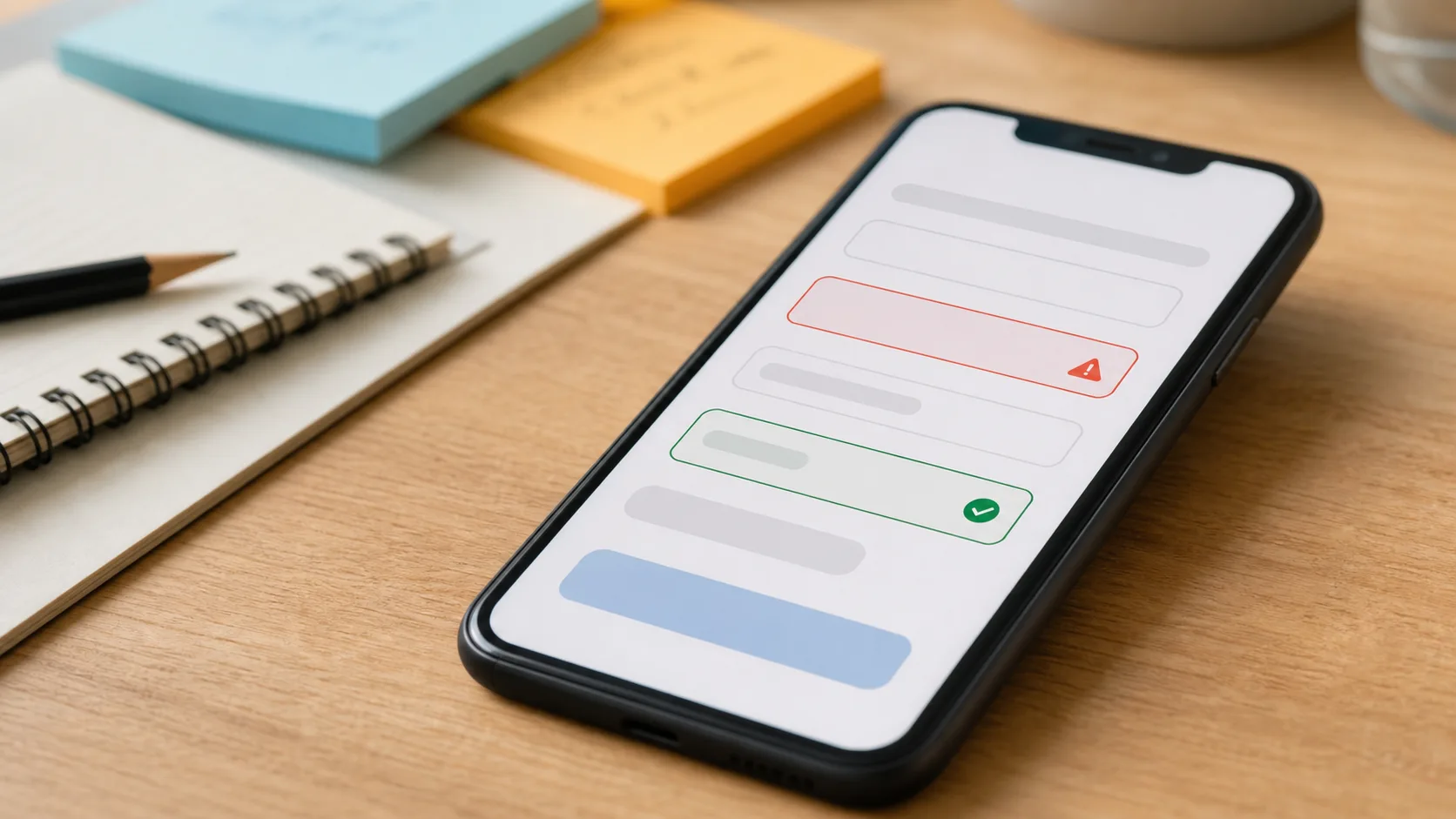 Écran mobile avec validation de formulaire et erreurs indiquées près des champs