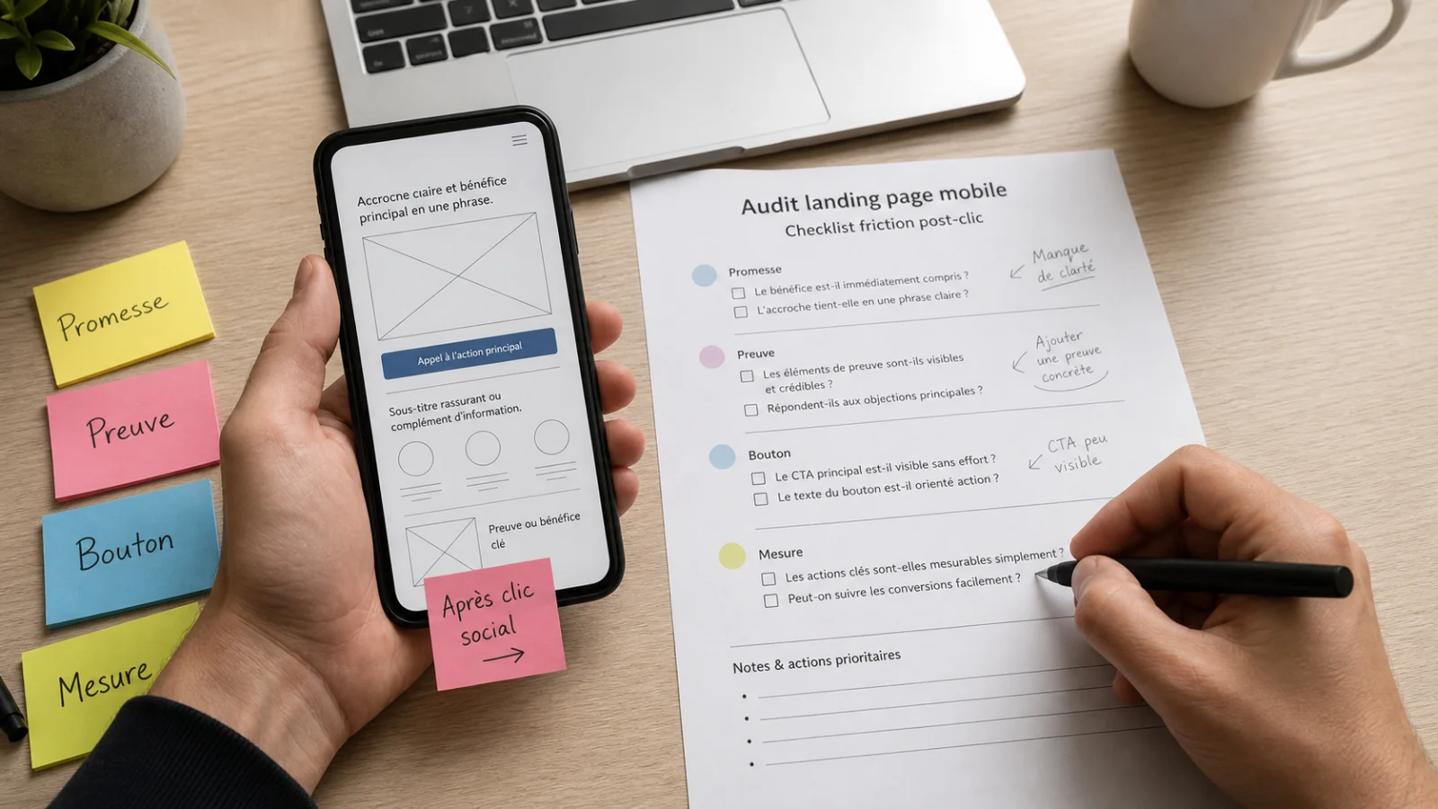 Audit UX mobile d une page d arrivee apres un clic depuis un reseau social