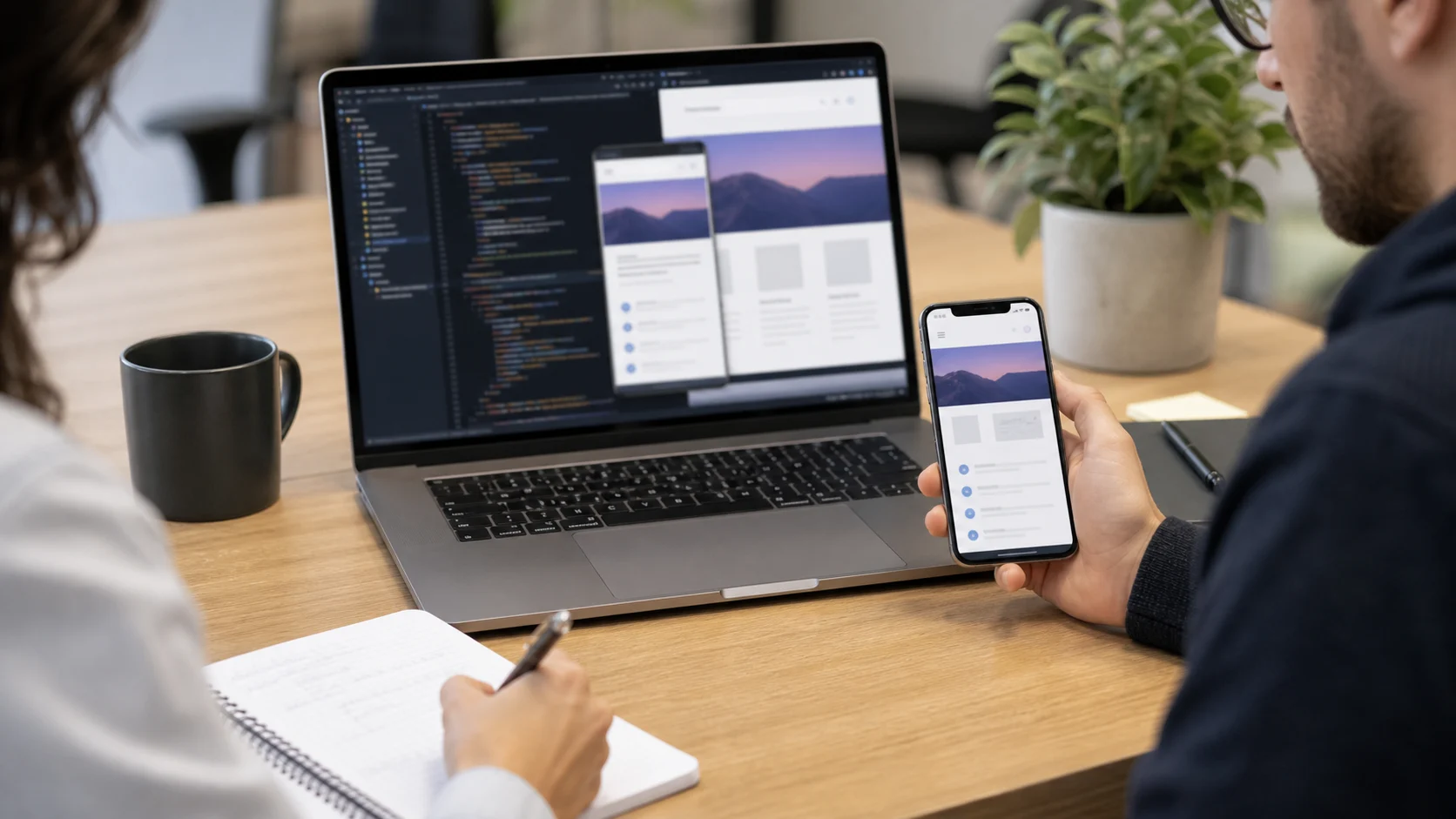 Poste de travail web avec navigateur, éditeur et test mobile