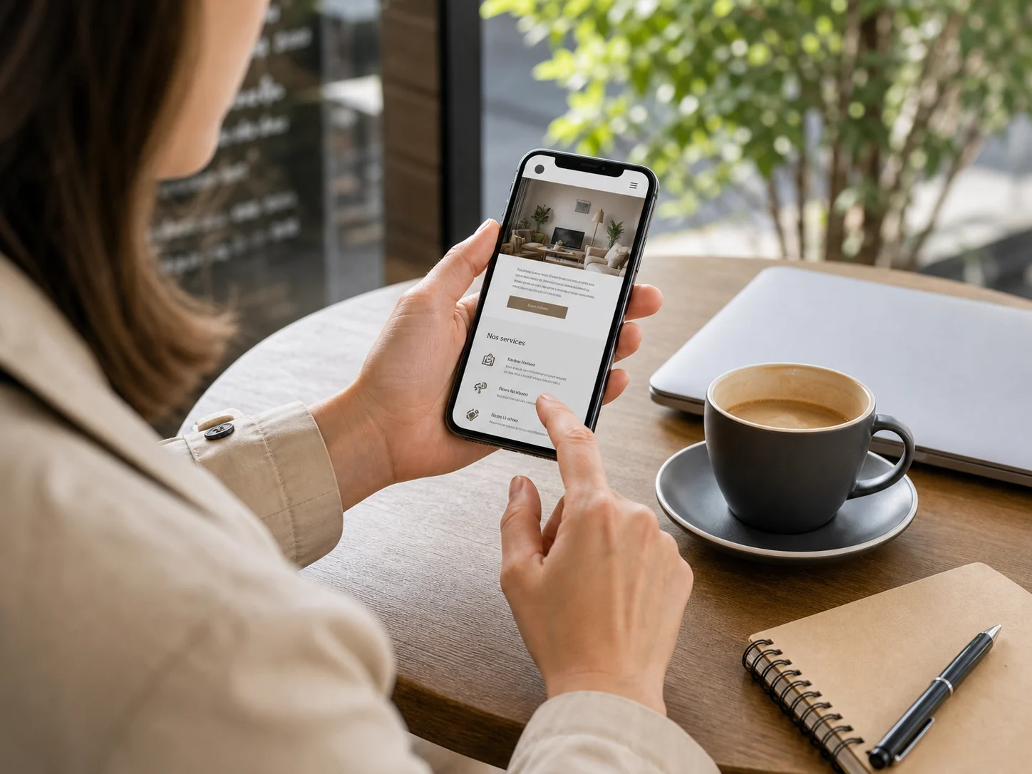Consultation d’un site internet professionnel sur smartphone dans un contexte réel