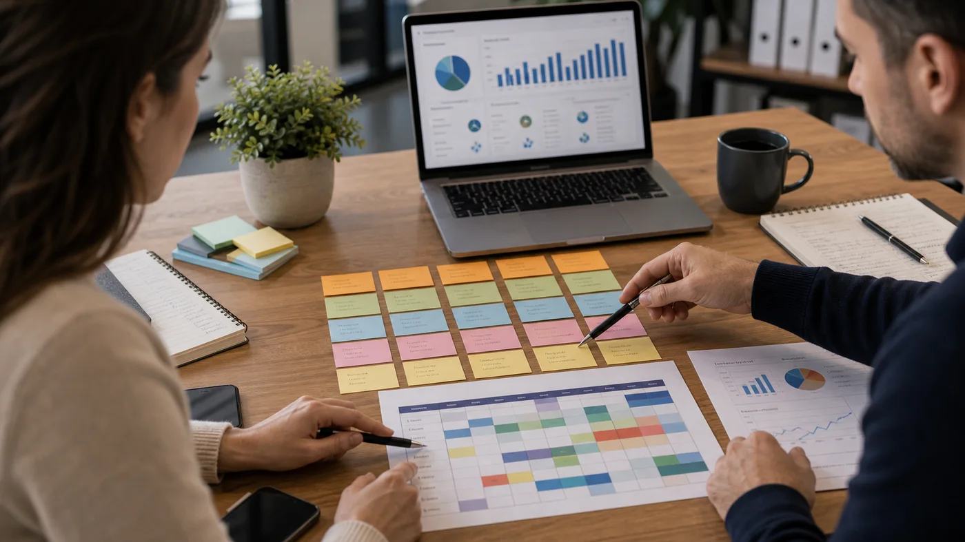 equipe marketing analysant des tests horaires de publication social media