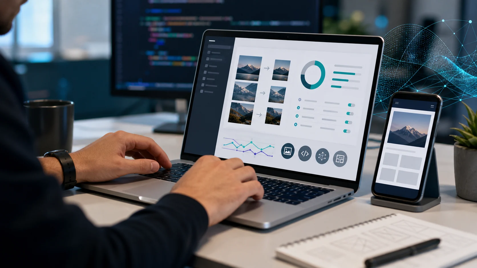 Développeur optimisant images, scripts et rendu mobile après un audit de performance