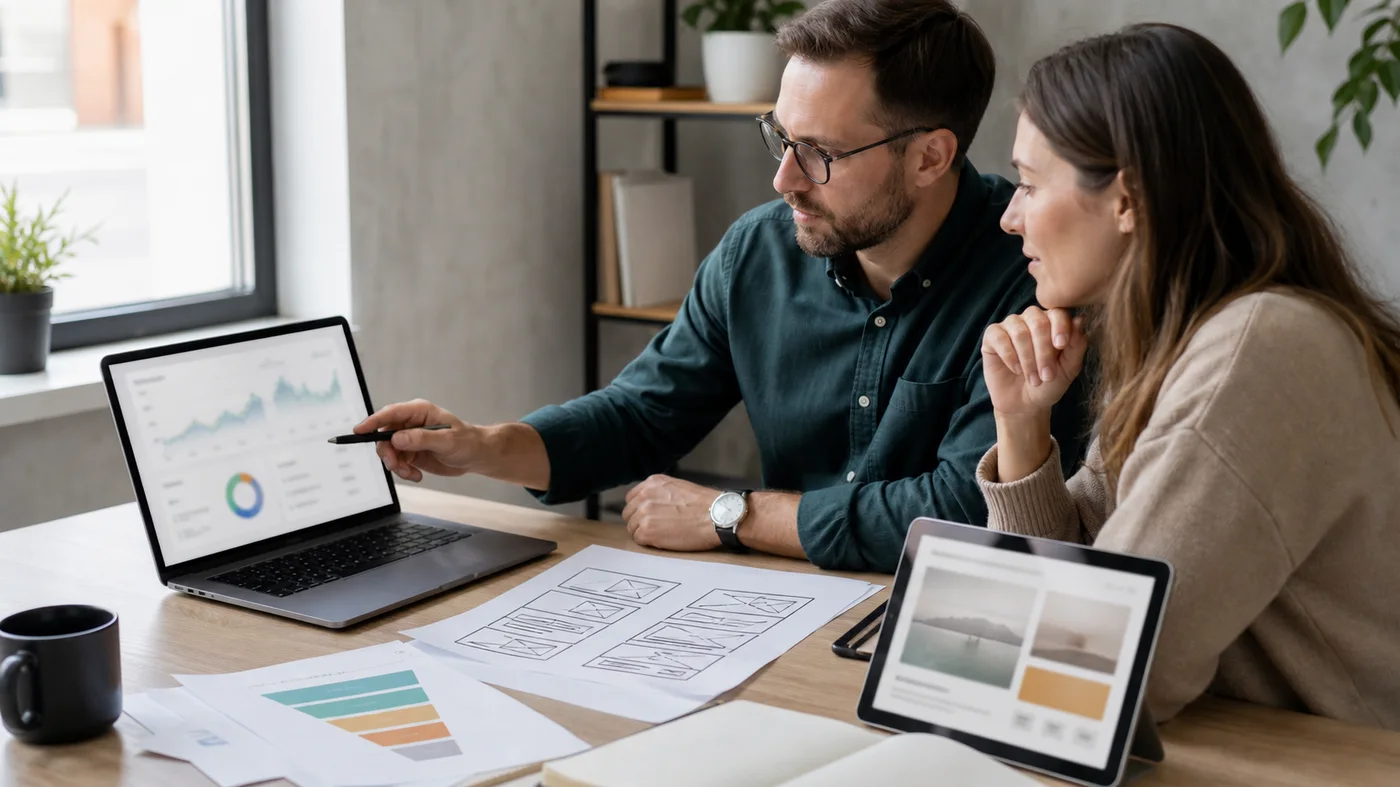 consultant et dirigeant analysant les résultats SEO UX après optimisation