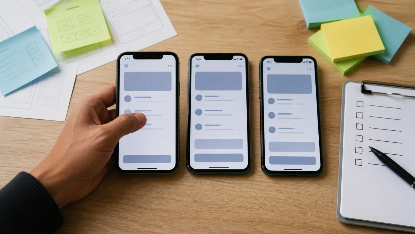 Test UX de boutons mobiles sur plusieurs smartphones avec une main