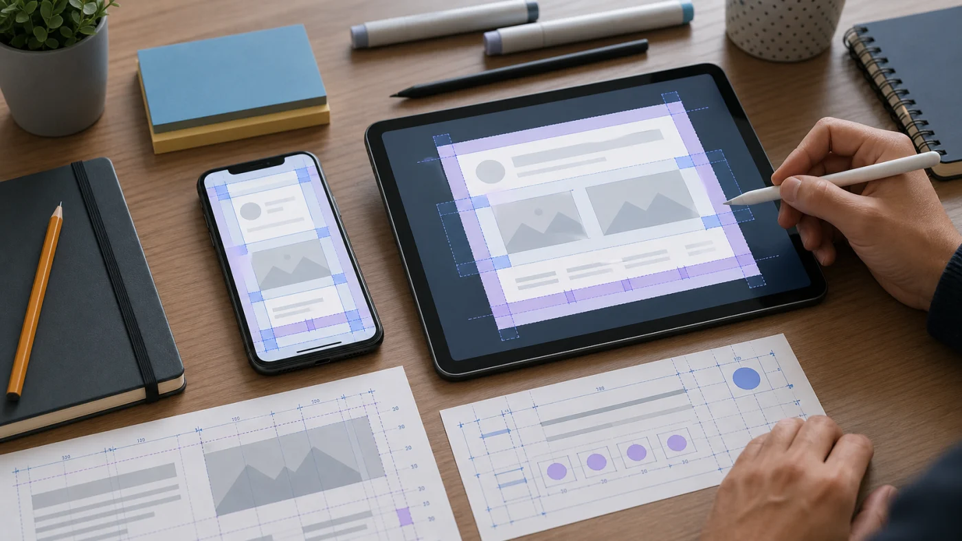 Audit UX de zones tactiles sur mobile avec repères de taille et espacements