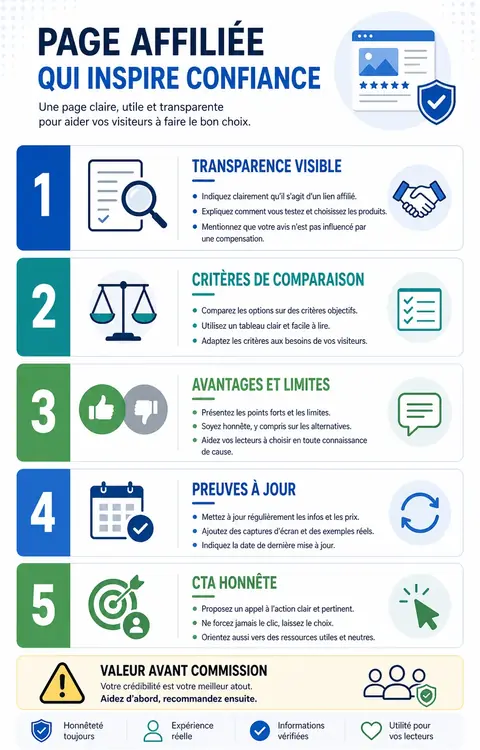 Infographie page affiliée qui inspire confiance